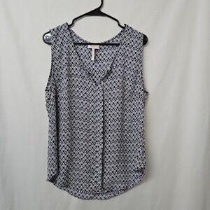 Laundry by Shelli Lg Segal Navy Printed Collarless V-neck Sleeveless Blouse READ